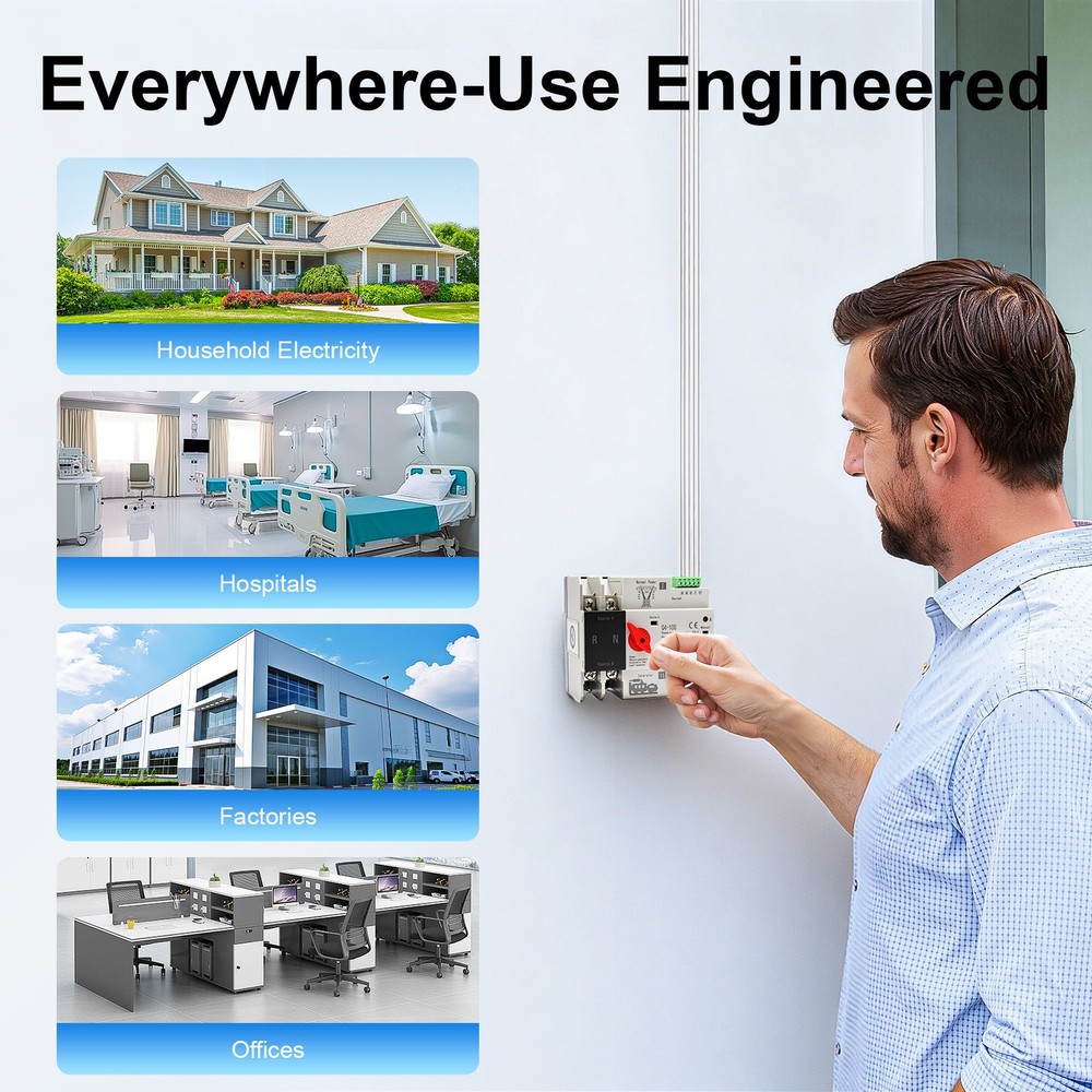 100A Automatic Transfer Switch 2P Power Generator Changeover Switch Dual Power