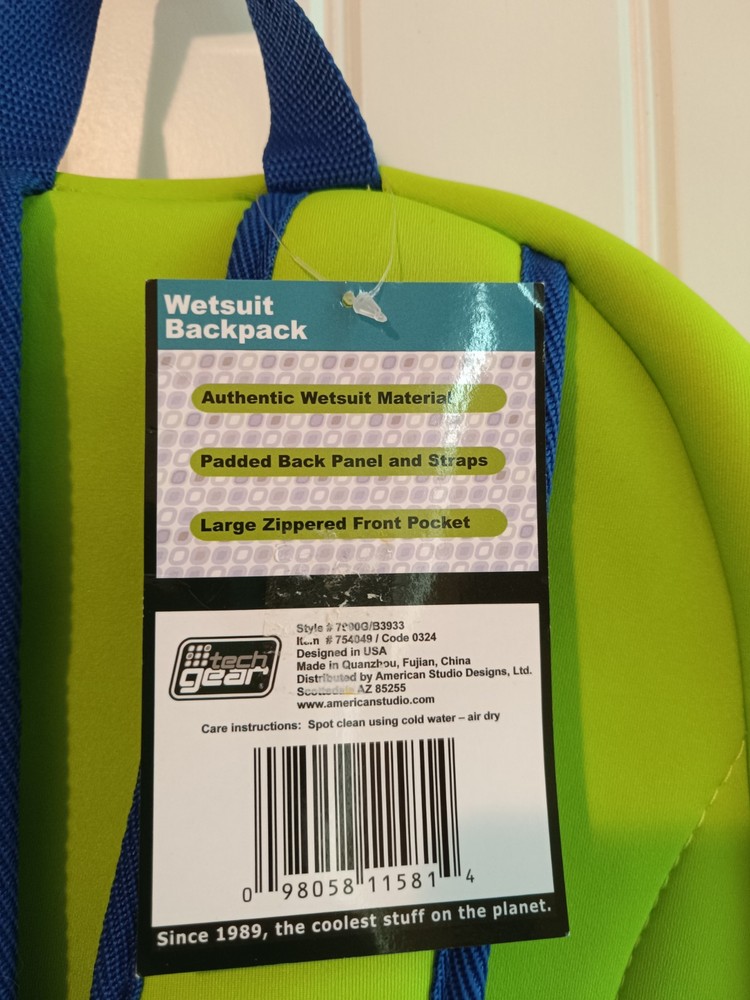 Tech Gear WetSuit Neoprene Backpack Neon Green