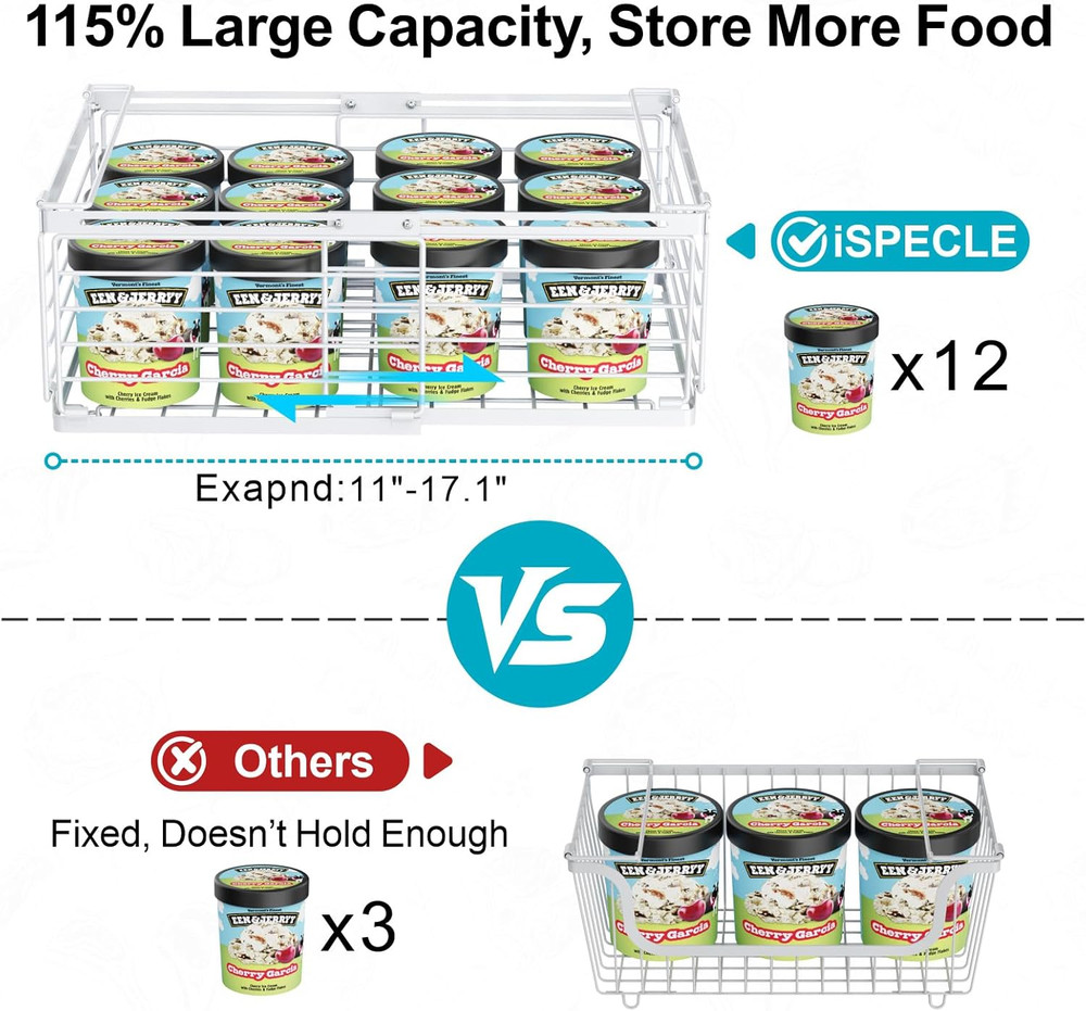 4 Pack Freezer Organizer Bins, Adjustable Wire Baskets for 10 to 20 Cu.Ft Chest