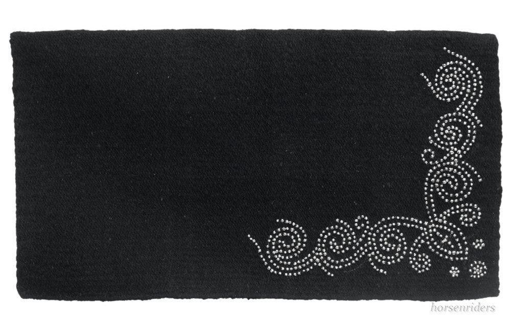 Western Saddle Blanket - Black Wool - Designer Silver Dots - Size 34"x38"