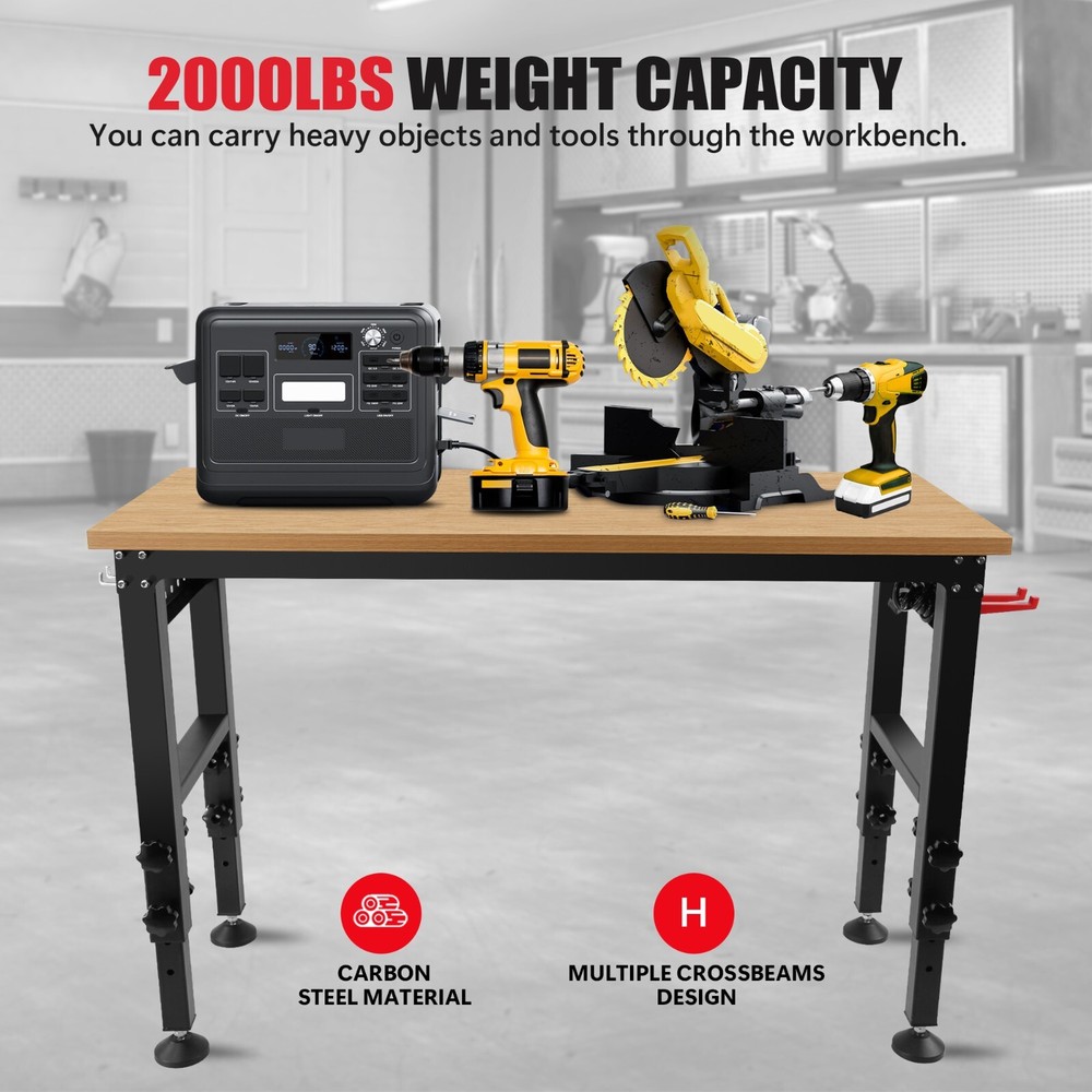 48"Rolling Adjustable Heavy Duty Workbench with Rubber Wood Top Working