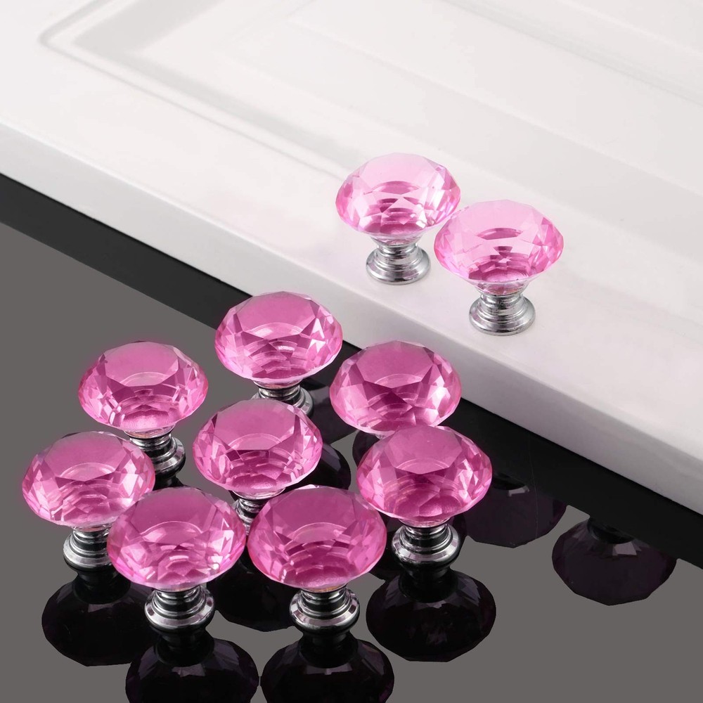 Crystal Glass Cabinet Knobs, 30mm Diamond Shape Drawer Pulls Handles, White C...