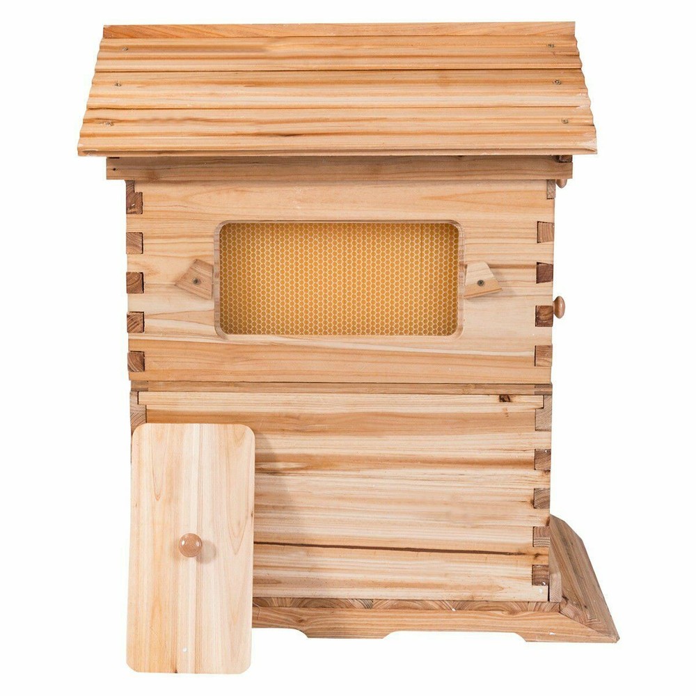 Cedarwood Auto Seep Bee Hives Bee House Boxes + 7 Plastic Beekeeping Frames Gift