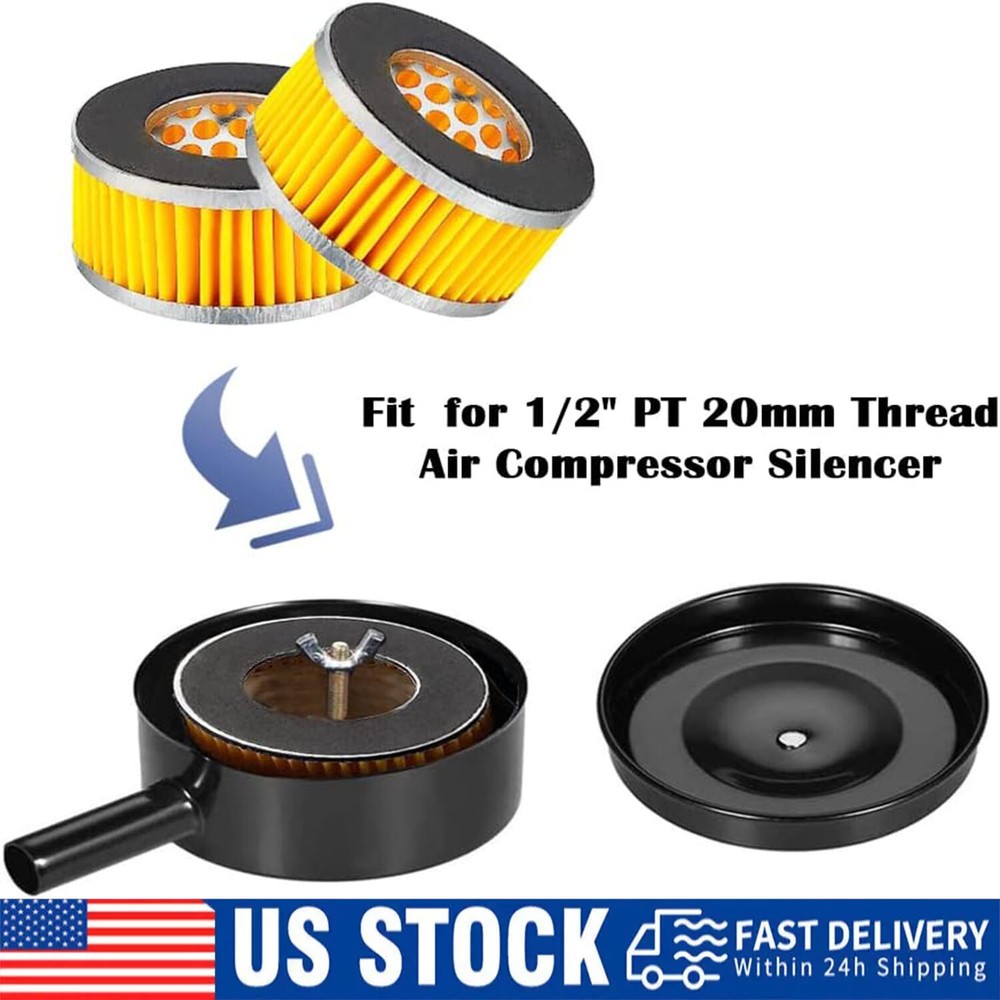 1/2" Compressor Male Threaded 20mm Air Intake Silencer Filter Black Metal Shell