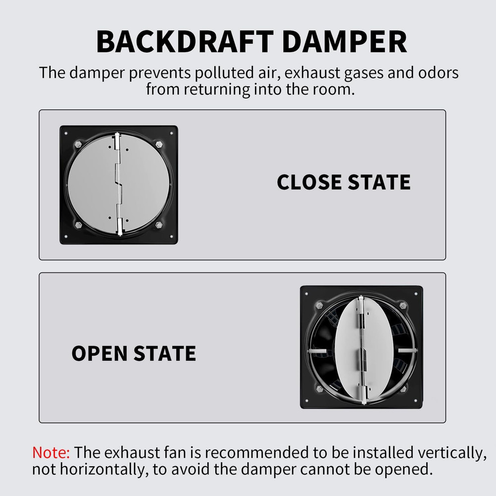 6 Inch Exhaust Fan, 308 CFM Vent Fan Wall Mounted with Variable Speed Controller