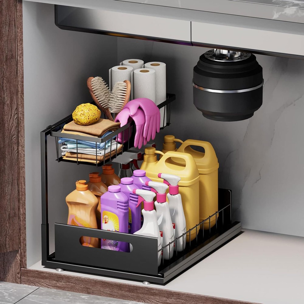 Under Sink Organizer and Storage by REALINN 2 Pack Pull Out Organizer Slide Out