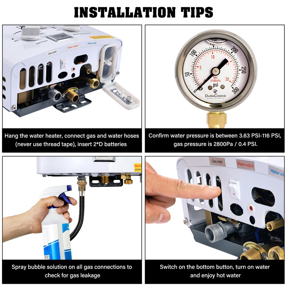 Portable LPG Propane Gas 6L Hot Water Heater Tankless Instant Boiler Outdoor RV