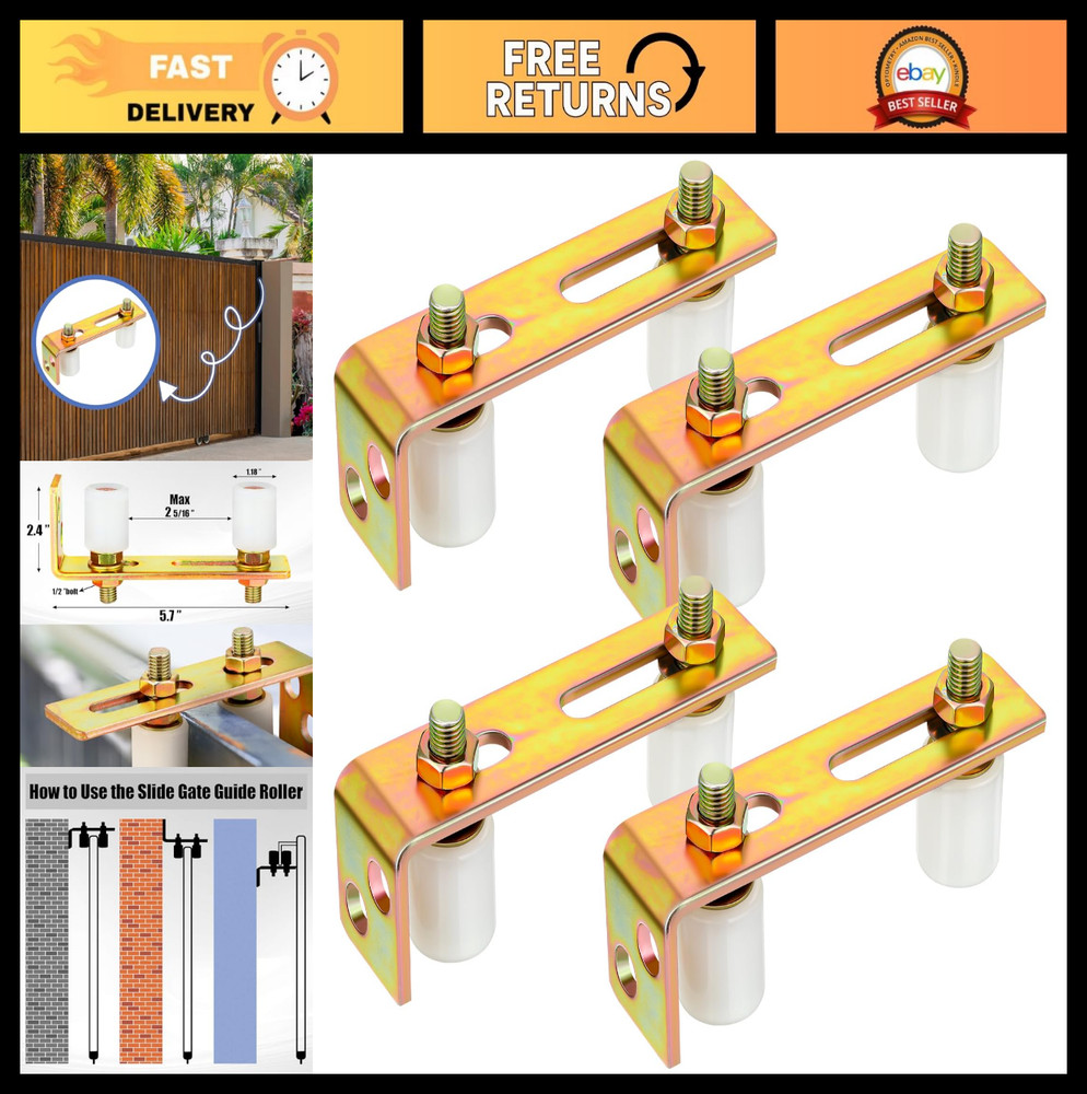 4 Pack Adjustable Slide Gate Guide Roller Kit - Dual Nylon Rollers, 2-5/16" Capa