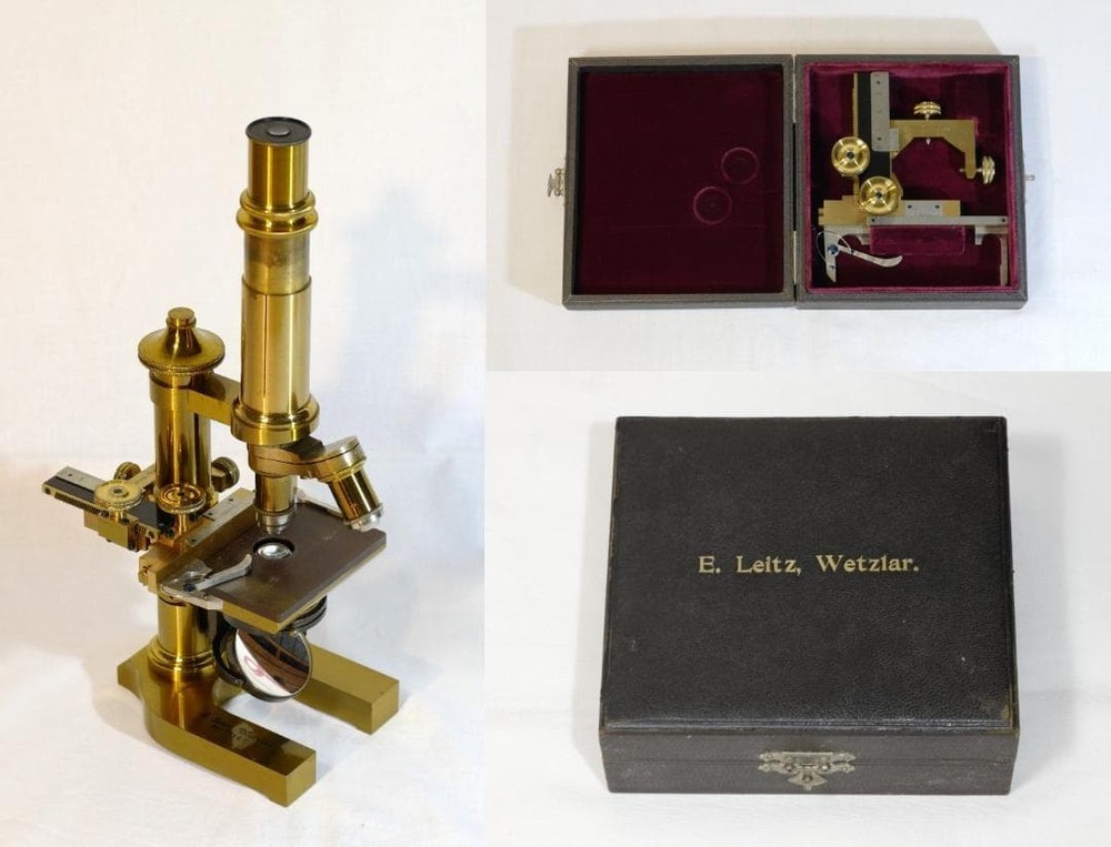 Antique Leitz Mechanical Stage c1890s Brass Microscope Accessory Wetzlar