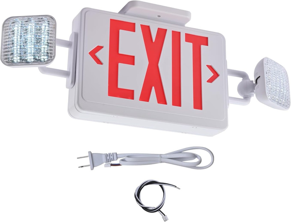 Red Exit Sign with Emergency Lights, 200Lm 3Hours Plug in Exit Sign Battery Back