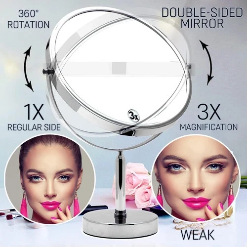 MIRRORVANA XXLarge Oversized 3X Weak Magnifying 17"L x 11"W, Chrome
