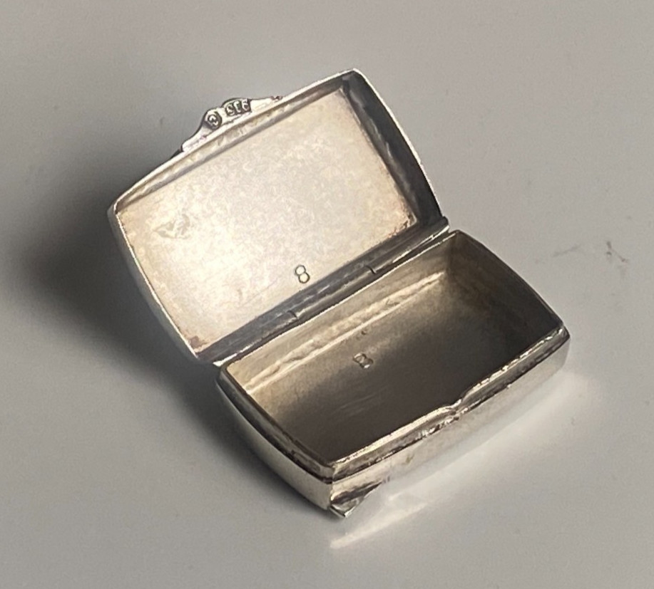 Antique c1910 Solid Silver 935 Engine Turned Pill Box Scrolling Foliage Border