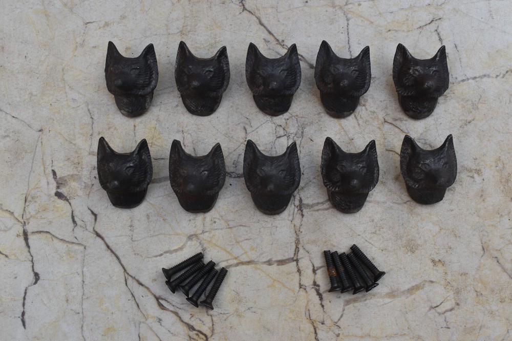 10pcs Vintage Cast Iron fox Shape Door Knobs Drawer Cabinet Handles Knobs Pulls