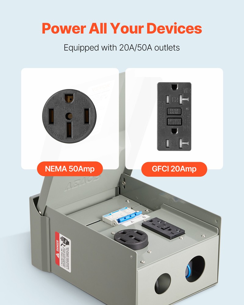 Temporary Power Outlet Panel RV Electrical Panel 20 50 Amp RV Outlet Box