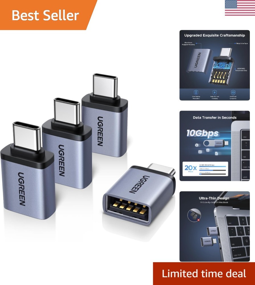 4 Pack USB C to USB Adapter with 10Gbps Speed, Compatible with iPhone & Mac