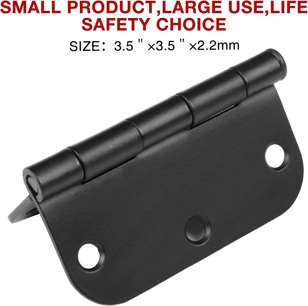 30 Pack 3.5 Matte Black Interior Door Hinges 5/8" Rounded Corner Hardware