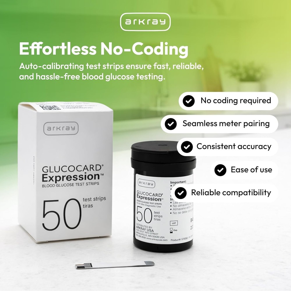 Arkray Glucocard Expression Diabetic Test Strips 2 boxes (100 Ct)