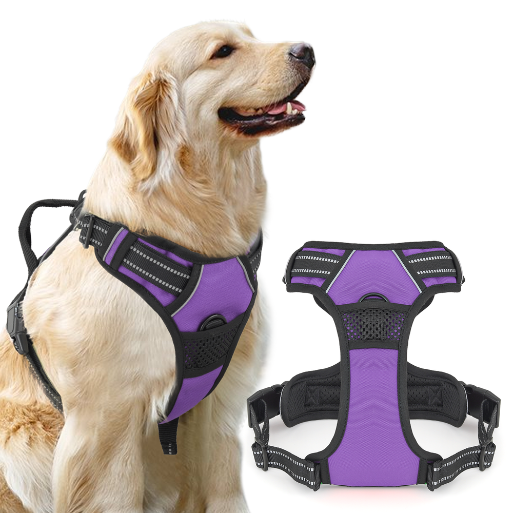 Reflective Adjustable No Pull Pet Harness Handle Easy Control Purple Puppy Vest