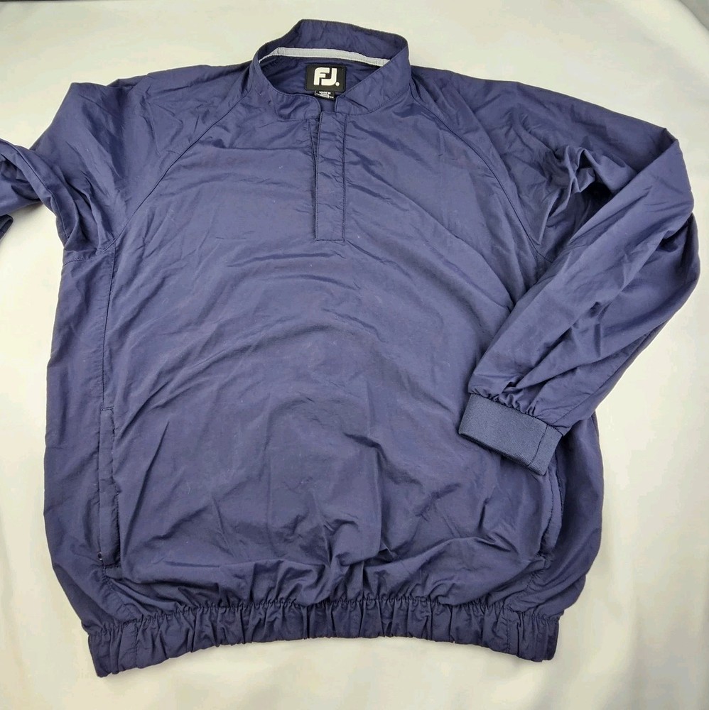 Footjoy Mens Size Medium Pullover 1/4 Snap Front Blue Nylon Windbreaker Logo