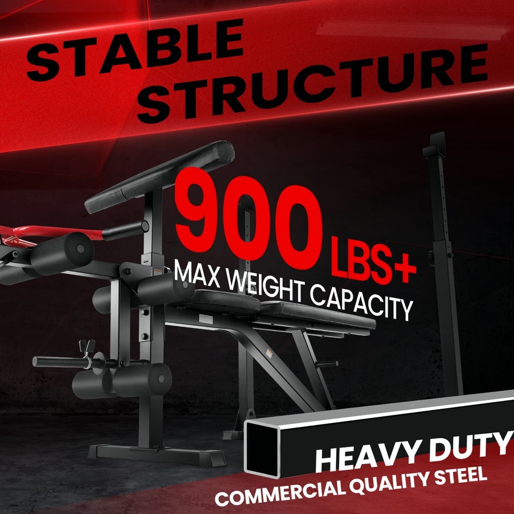 Adjustable Weight Bench, 900LBS Multi-functional Bench Press Set with Squat Rack