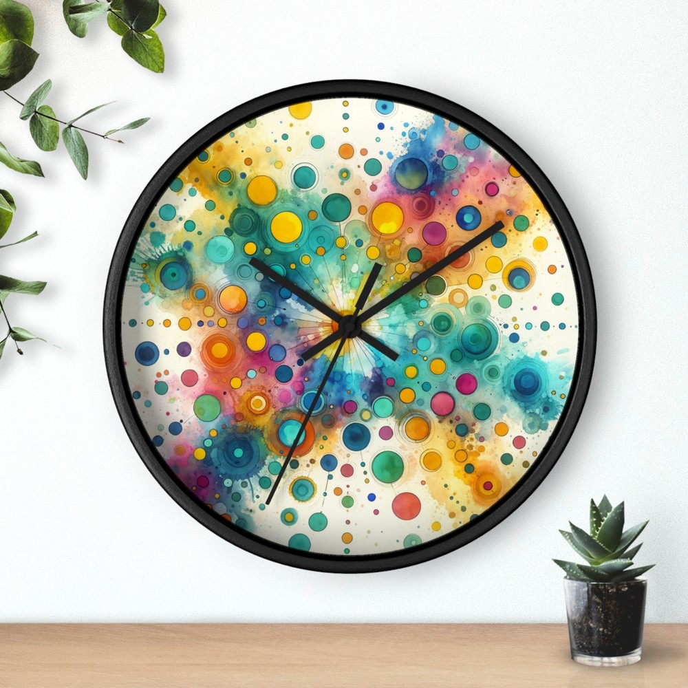 Home Decor Wall Clock Watercolor Splash Art Bright Colors Joyful