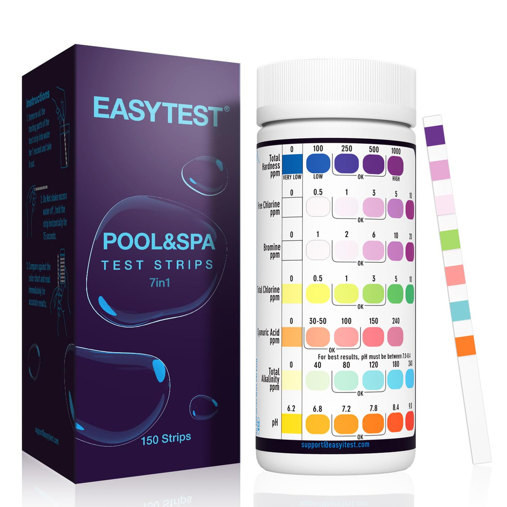 EASYTEST 7-Way Pool Test Strips, 150 Strips Water Chemical Testing for Hot Tub a