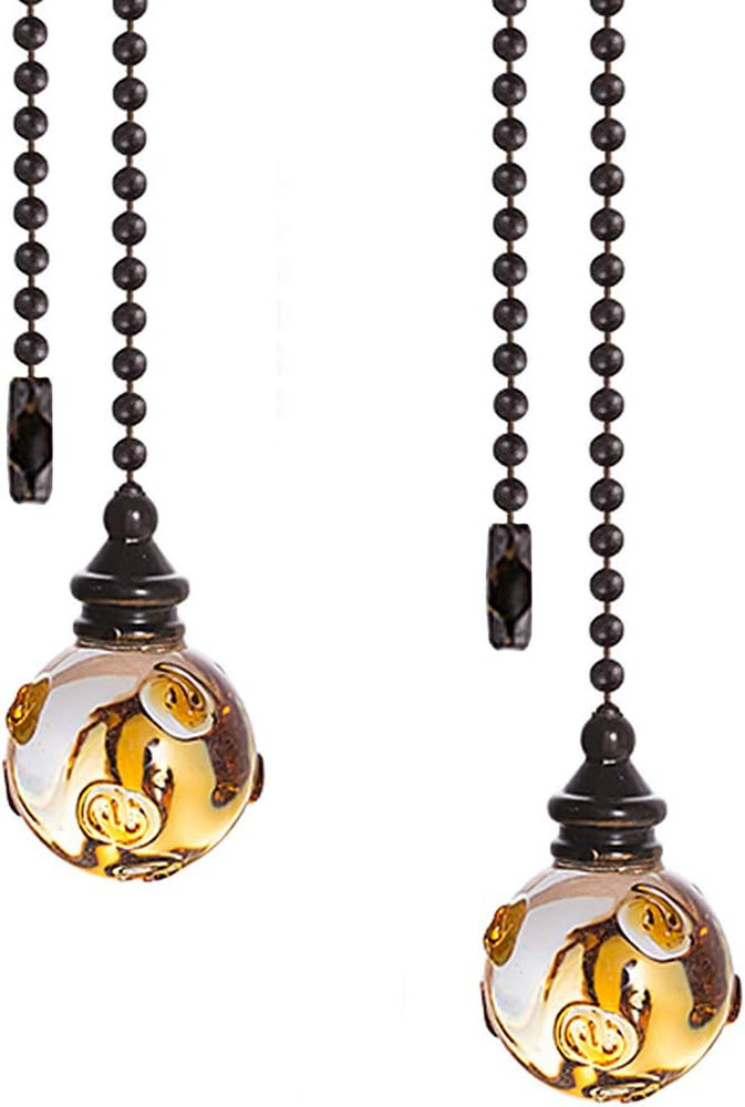 Crystal Ceiling Fan Pull Chains Hanging Amber Point Pendants Prism Pack of 2