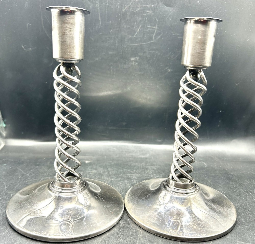 Vintage Hans Jensen Eisenberg-Lozano Mid-1900s Modern Silverplate Candlesticks