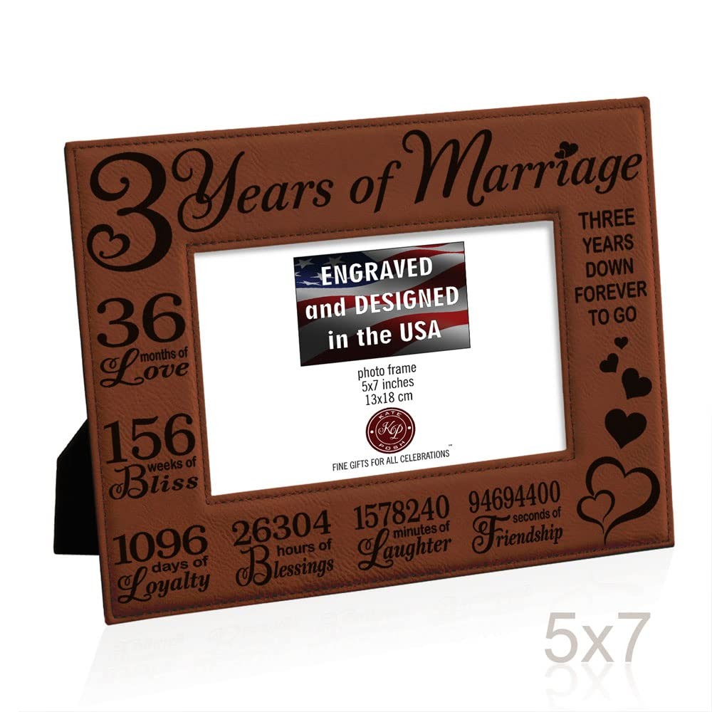 3rd Anniversary Engraved Rawhide Leather Picture Frame (5x7 Horizontal)
