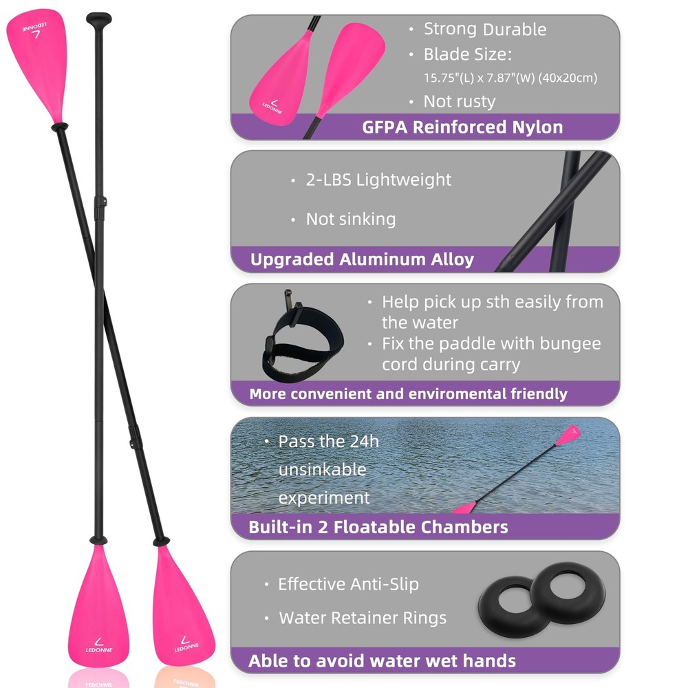 LEDONNE SUP Paddle 4-Piece Adjustable Stand Up 4-Pieces Pink