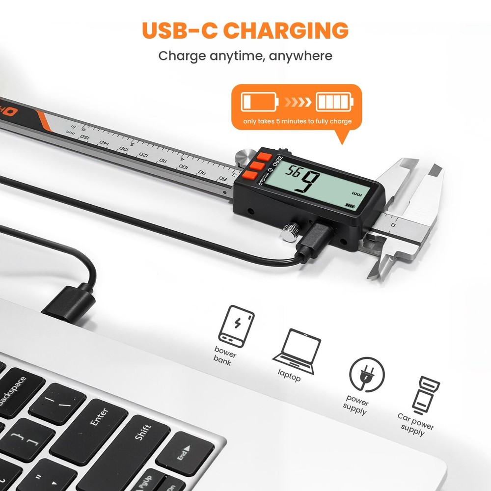 HARDELL Digital Caliper, Rechargeable Caliper with Power Display, 6...