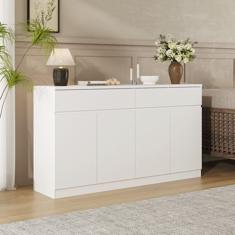 White Sideboard Buffet Cabinet with 2 Drawers 4 Doors Dining Storage