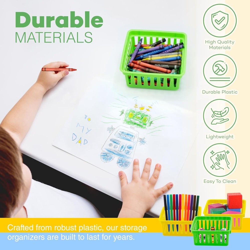 12 Pack Small Classroom Storage Baskets, Square 4.5" Sturdy Plastic Colorful ...
