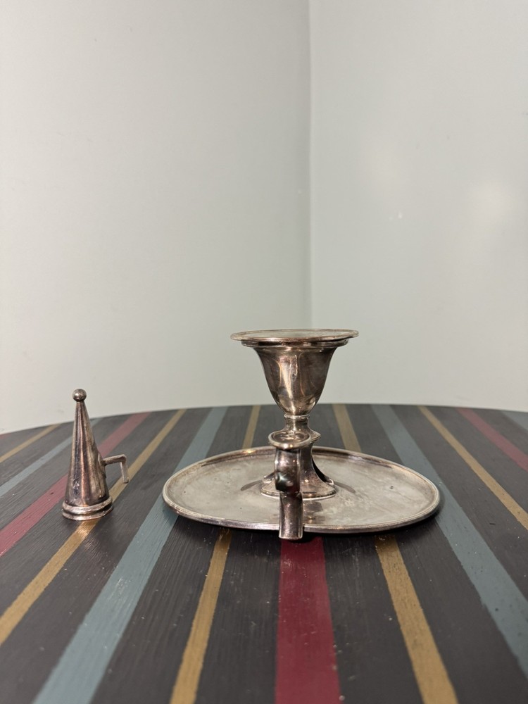 Antique Silver Plate Chamberstick Candlestick w/ Snuffer