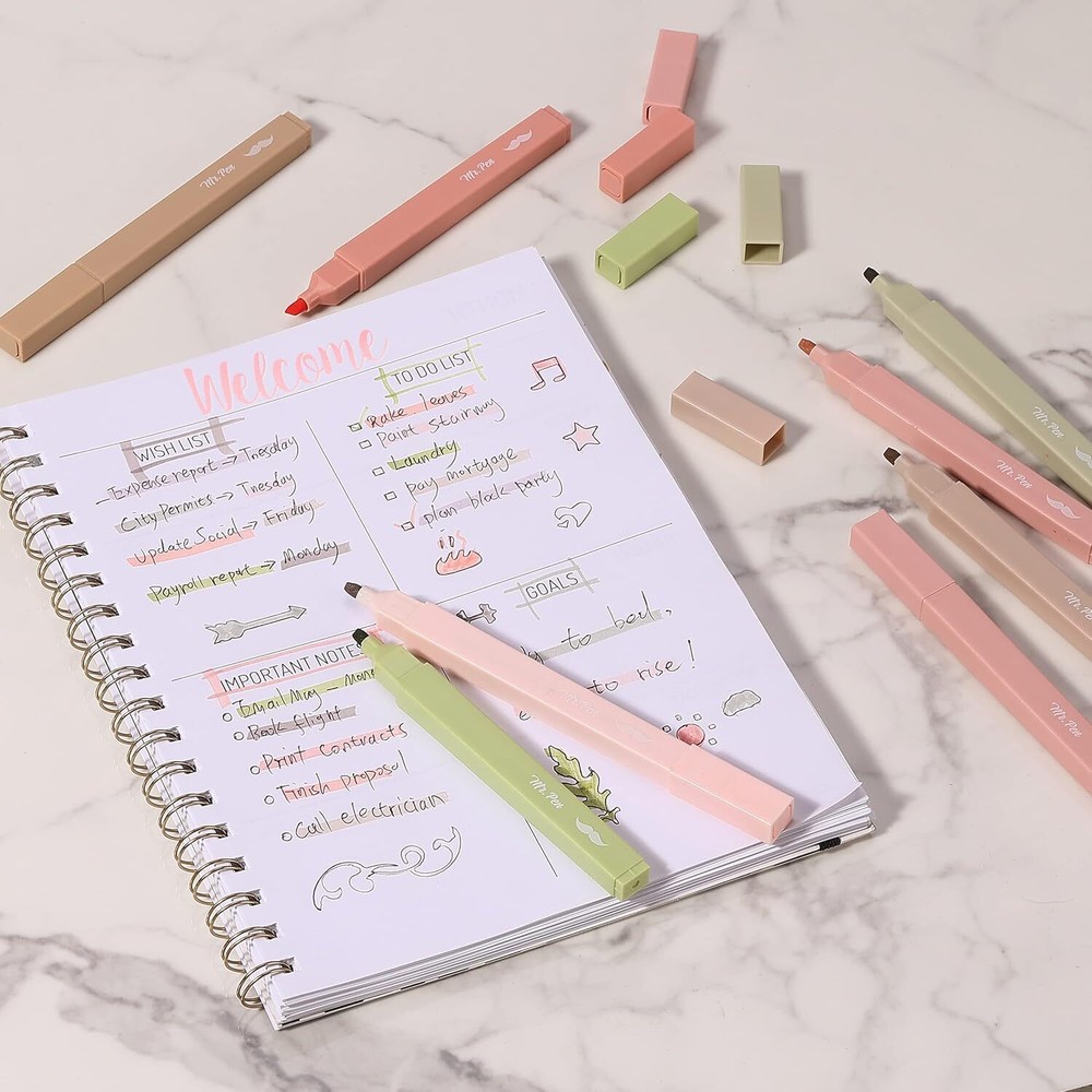 Mr. Pen- Aesthetic Highlighters, 8 pcs, Chisel Tip, Boho 8 Pack, Colors