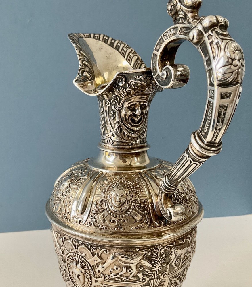 Antique Solid Silver Cellini Ewer Victorian