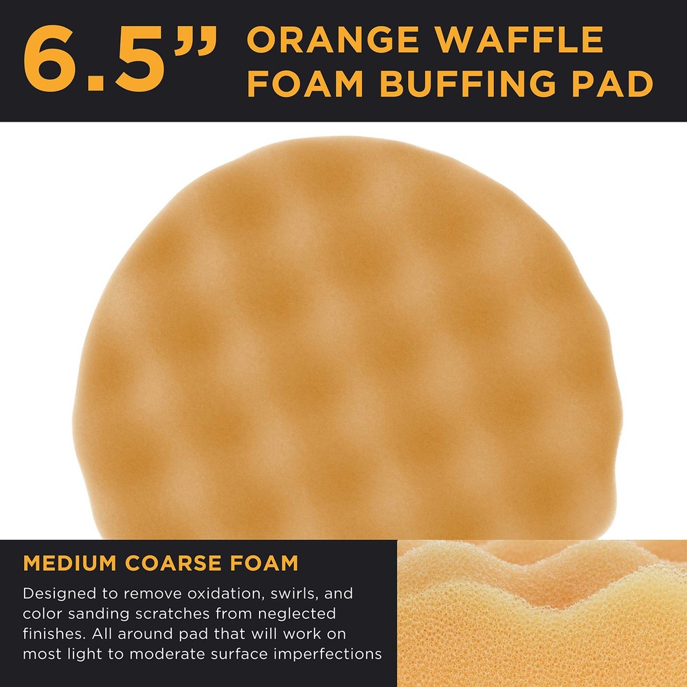 6.5" Orange Waffle Foam Buffing Pad Hook and Loop Backing - Medium Cut Pad fo...