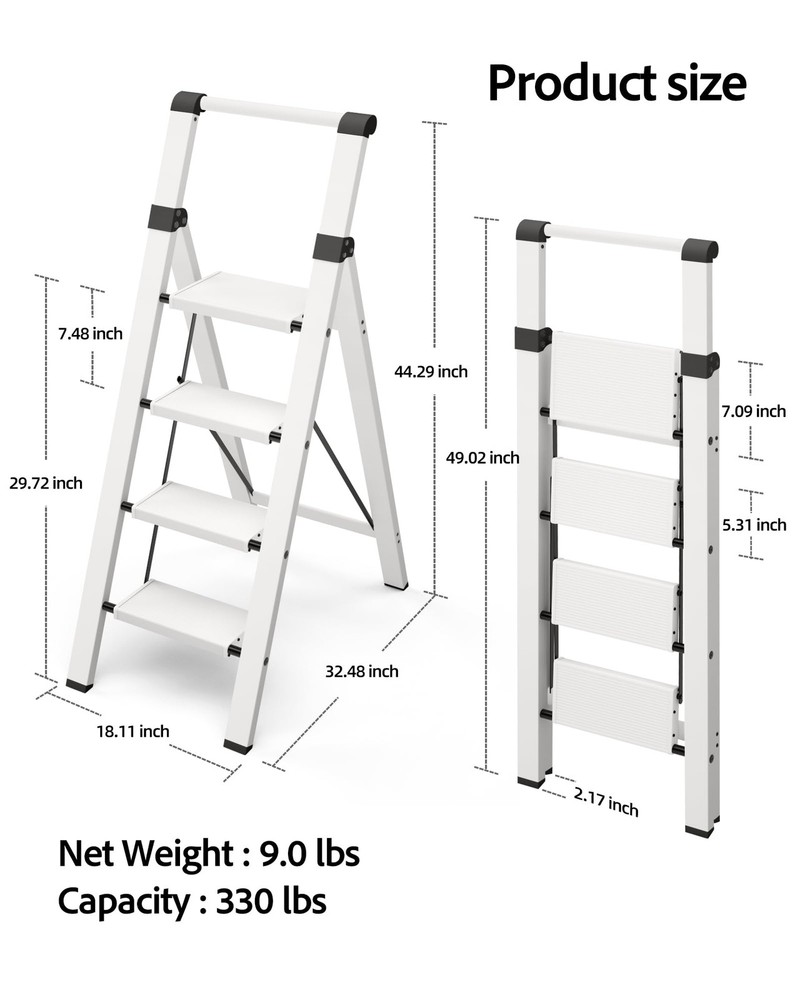 4 Step Ladder, Lightweight Aluminum Step Stool with Convenient Handgrip, Fold...