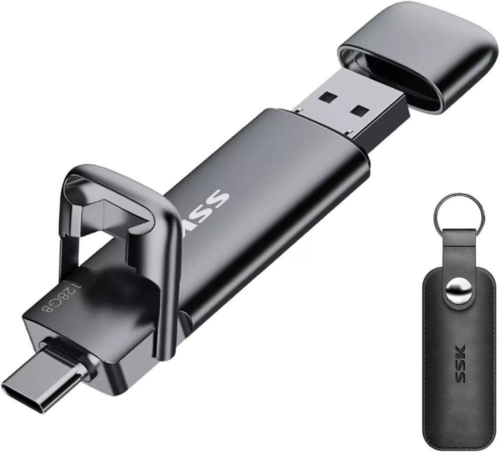 SSK 128GB Dual USB C Flash Drive,2-In-1 Type C+ USB a 3.2 Gen2 Solid State Thumb