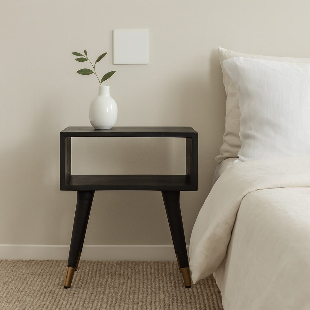 Solid Wood Mid-Century Open Bedside