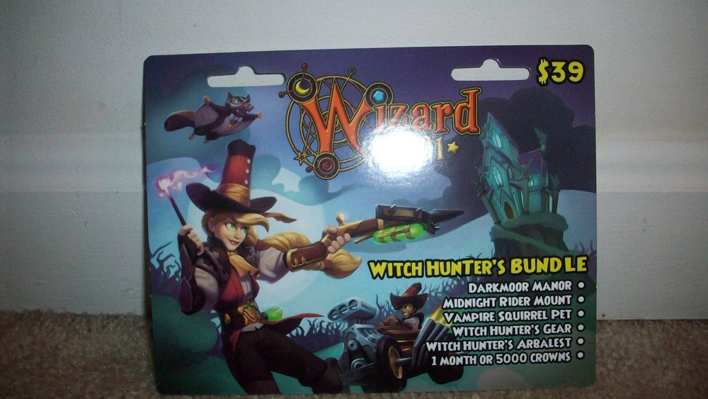 new Wizard 101 WITCH HUNTERS Bundle Game Card Crowns Vampire Squirrel Pet +