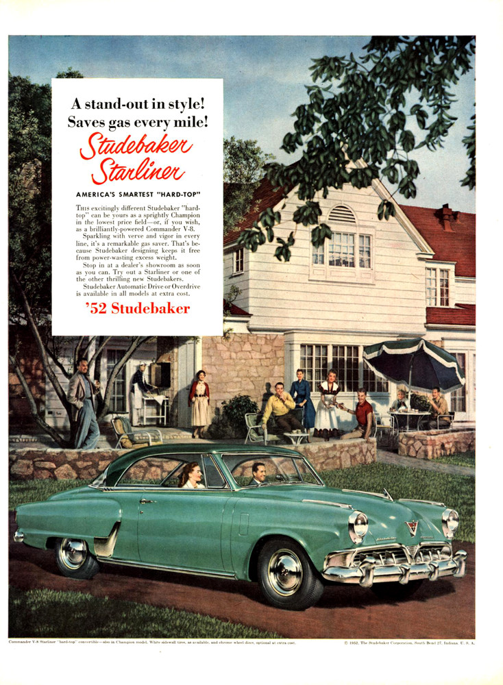 1952 STUDEBAKER COMMANDER V-8 STARLINER HARDTOP VINTAGE PRINT AD