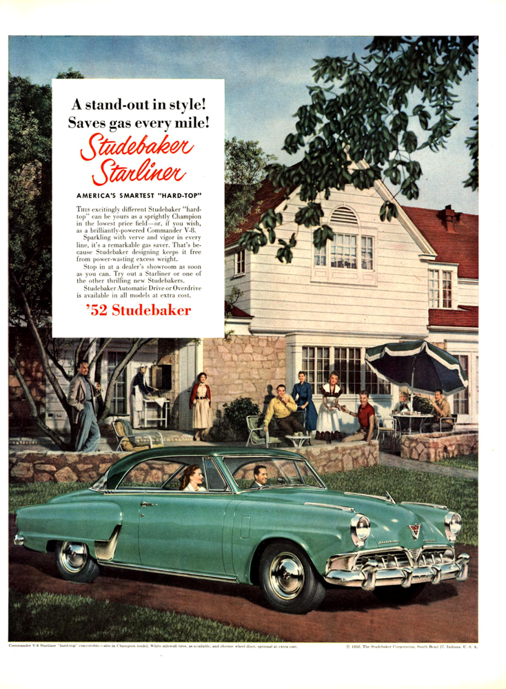 1952 STUDEBAKER COMMANDER V-8 STARLINER HARDTOP VINTAGE PRINT AD