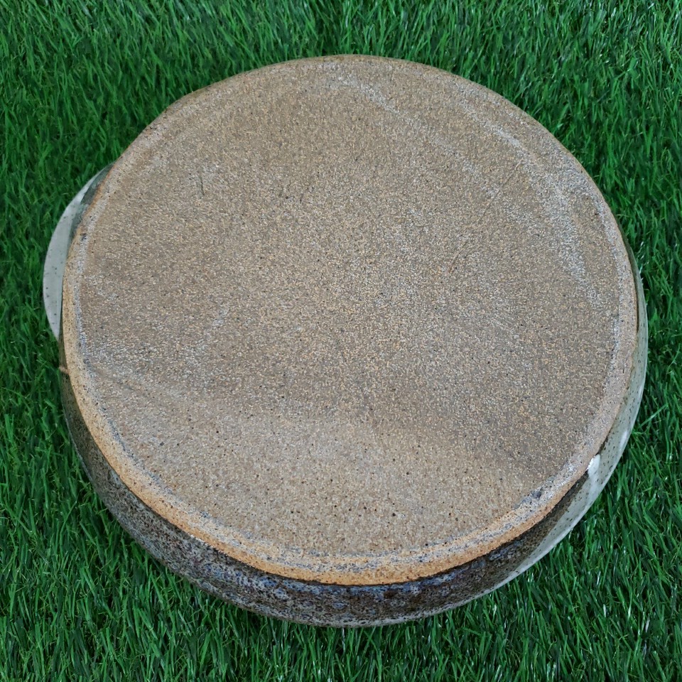 Studio Art Pottery Chip Dip Serving Platter Stoneware Round Signed Cottage Gray