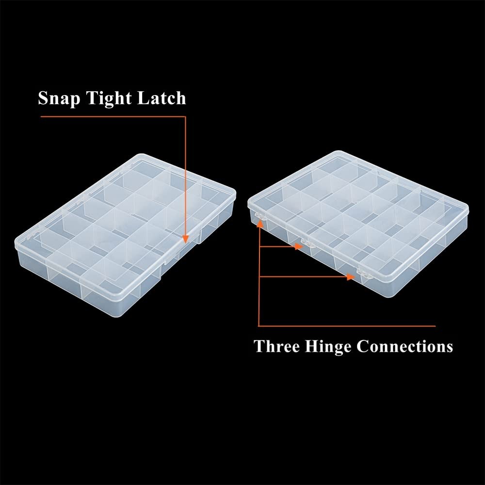 2 Pack Fixed 18 Grids Clear Plastic Compartment Container Case, Transparent O...