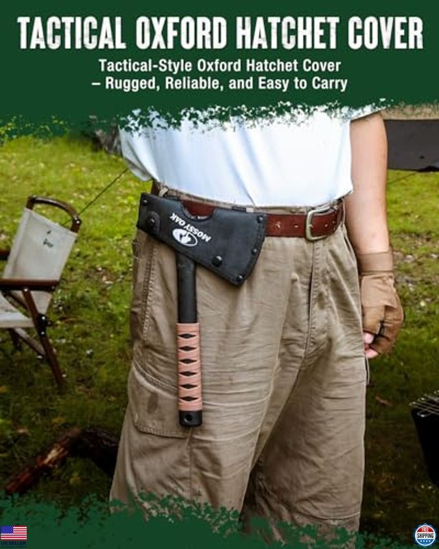 12" Camping Axe Hatchet with Sheath, Compact Outdoor Multitool, Non-Slip Handle