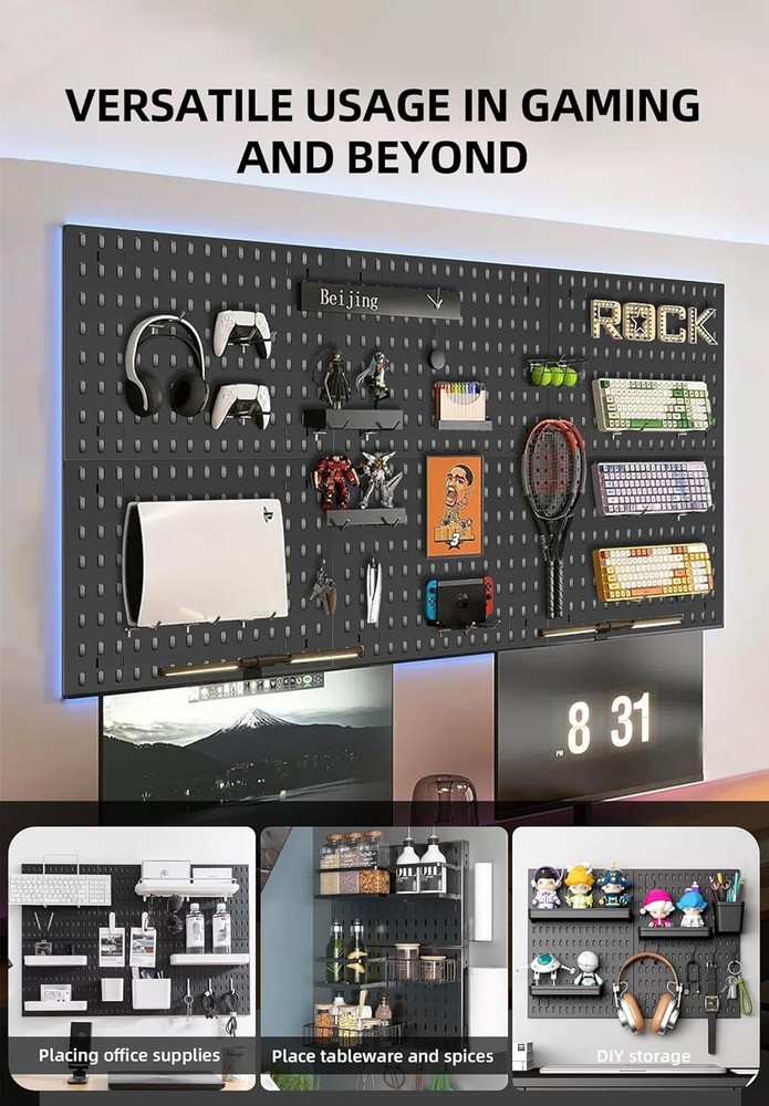 Pegboard Accessories Pack 25pc Hooks Bins Fastening Strips Black