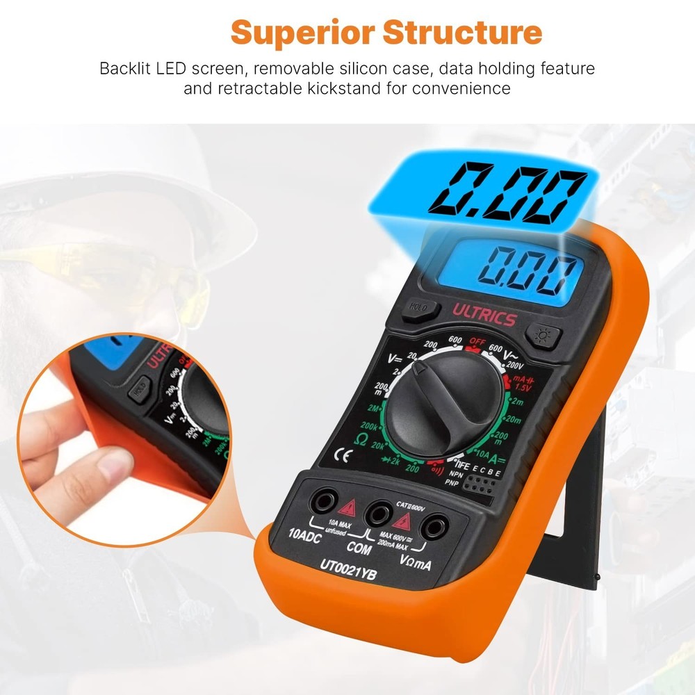 Multipurpose Digital Tester - Voltmeter, Ammeter, Ohmmeter with Safety Features