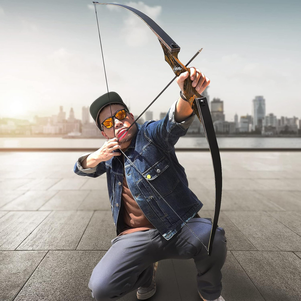 60 Inch Black Hunter Longbow 20-60 Lbs Archery Bow with Stringer Tool Right Hand