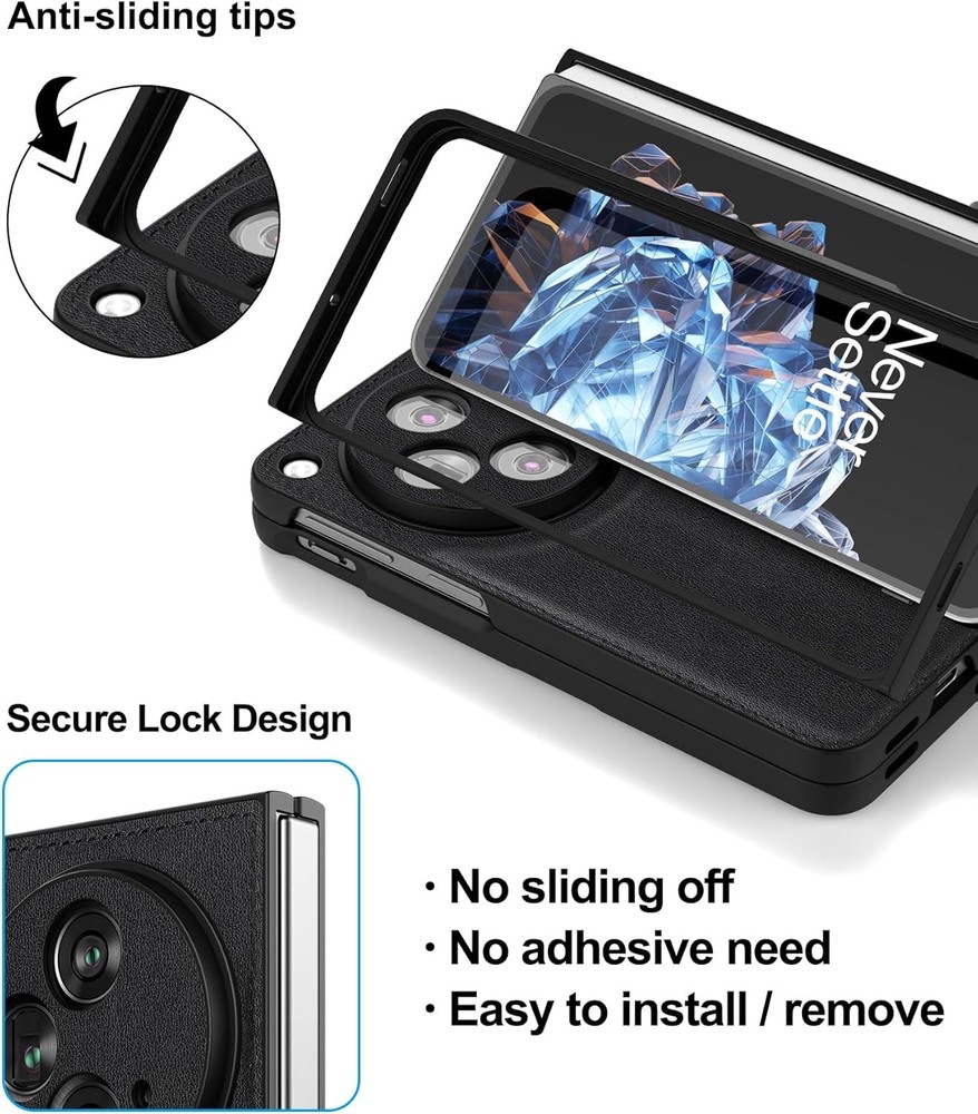 Case for OnePlus Open, Genuine Leather + Hard Polycarbonate Bumper Phone Case